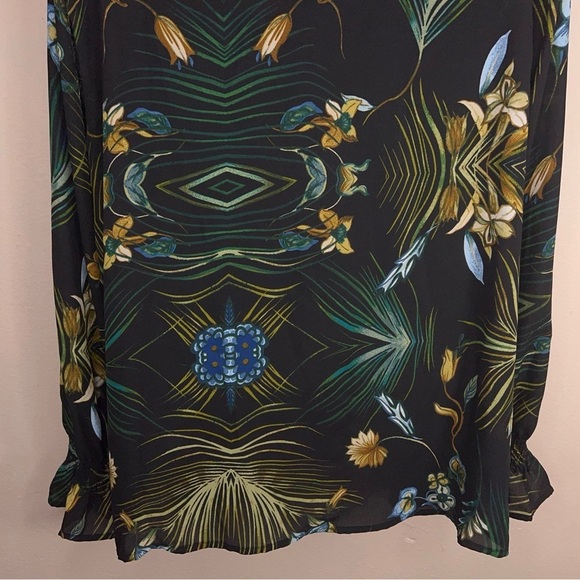 XL COUNTERPARTS BLACK FLORAL TROPICAL PRINT BLOUSE  LONG SLEEVE GREEN - Picture 8 of 13